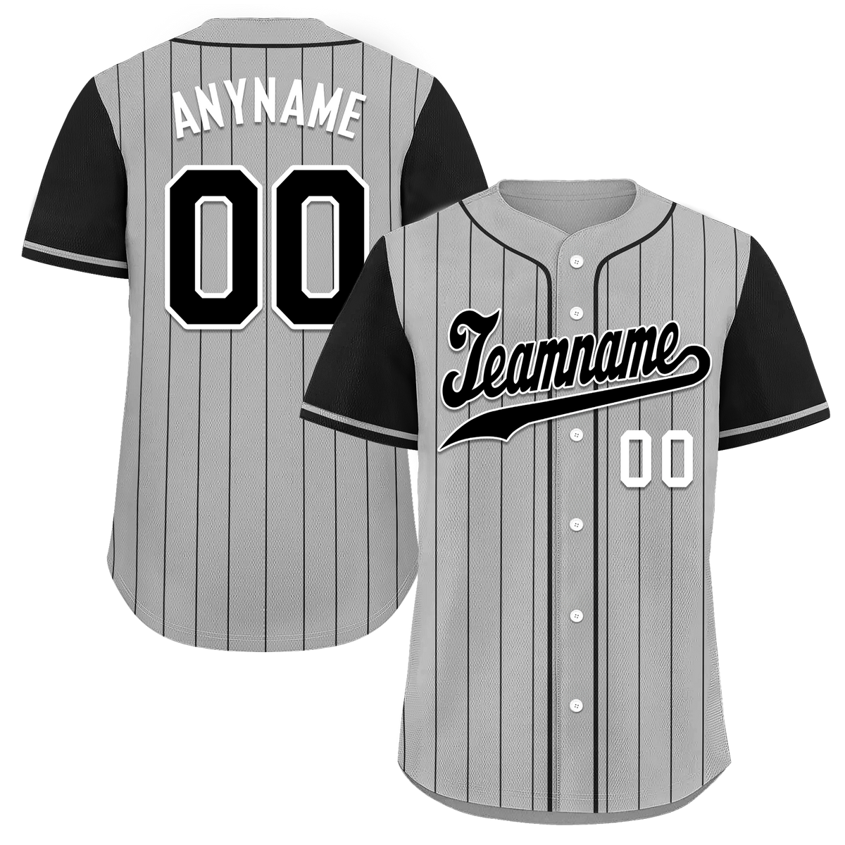 Custom Gray Black Stripe Embroidered Baseball Jersey