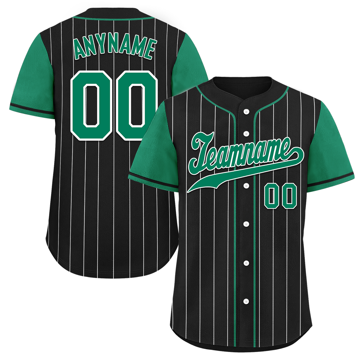 Custom Black Green Stripe Baseball Jersey, 100% Polyester