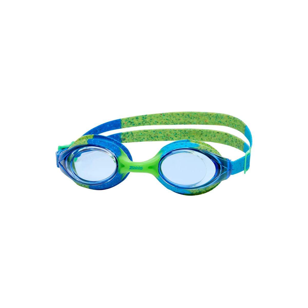 Zoggs Bondi Remix Junior Sustainable Swimming Goggles Recycled Silicone in Blue/Green - Tinted Blue Lens - front