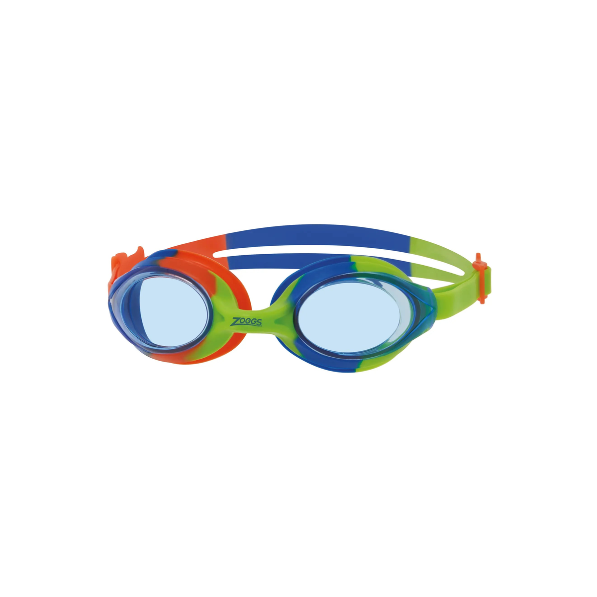 Zoggs Bondi Junior Swimming Goggles Kids Pool Goggles UV Protection in Green/Blue - Tinted Blue Lens - front