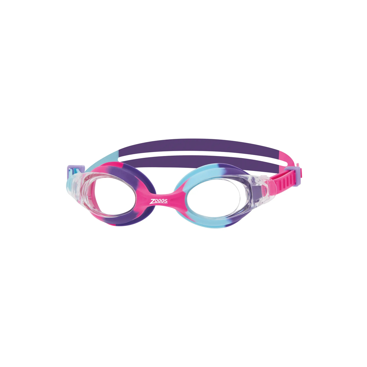 Zoggs Little Bondi Kids Swimming Goggles 0-6 Years Clear Lens Pool Goggles in Aqua/Purple - Clear Lens - front