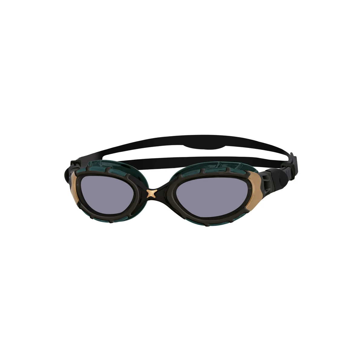 Zoggs Predator Flex Titanium Reactor Swim Goggles Photochromatic Lens in Black Gold Titanium Reactor - front