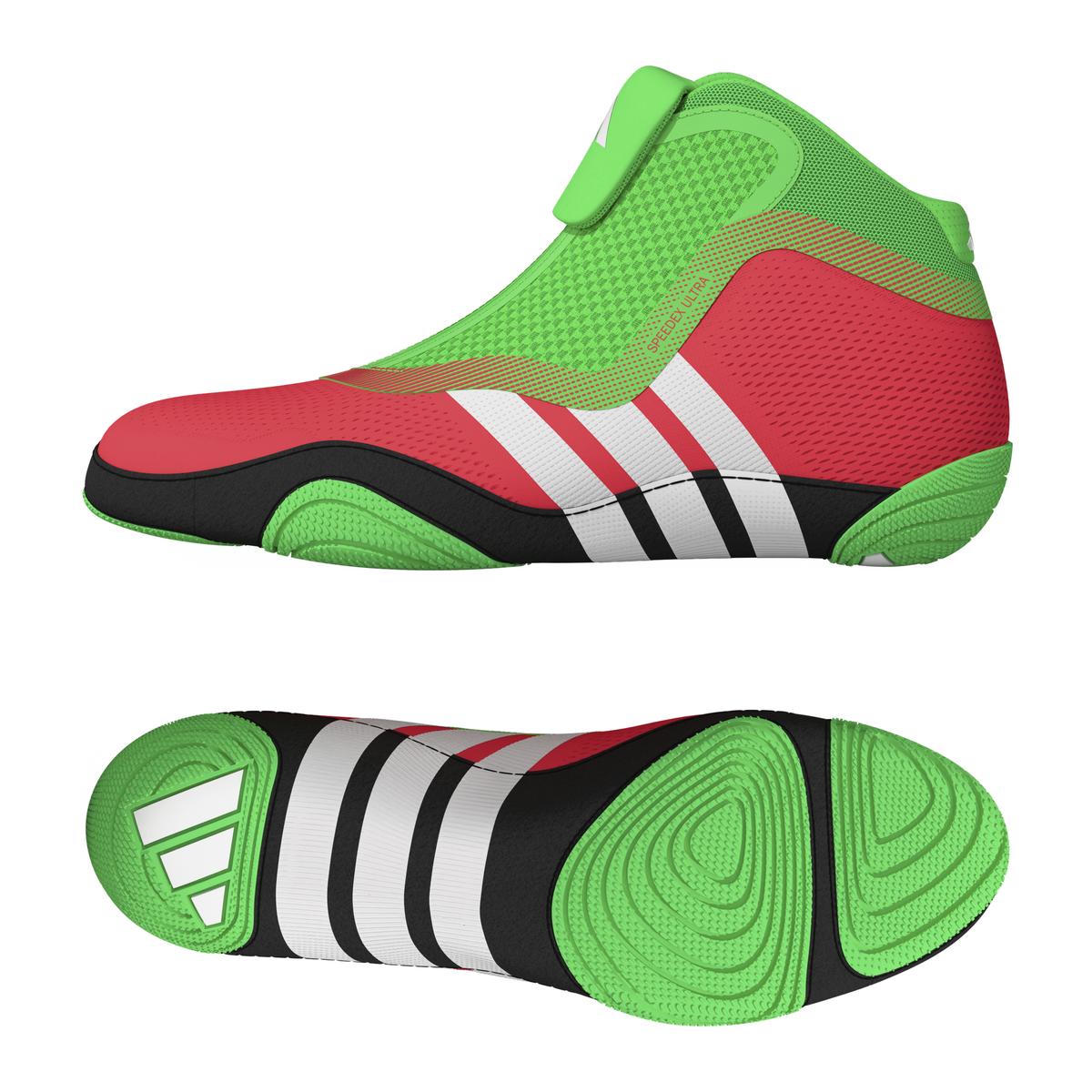 Adidas Speedex Ultra Zip Pink/Screaming Green/Black Wrestling Shoes in Pink/Screaming Green/Black - front angle view