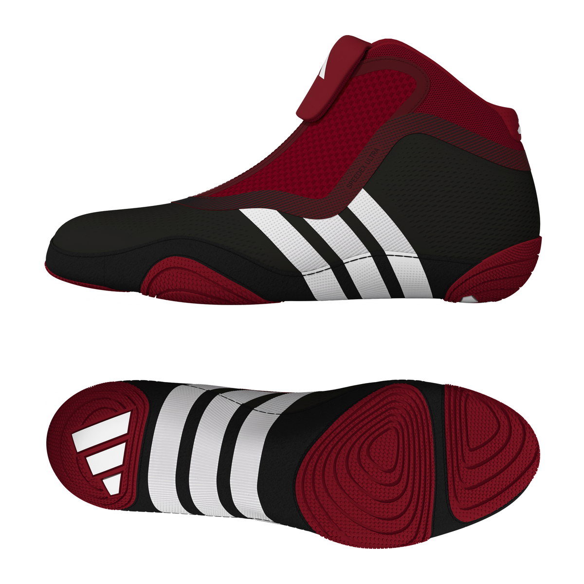 Adidas Speedex Ultra Zip Black/Red/White Wrestling Shoes in Black/Red/White - front angle view