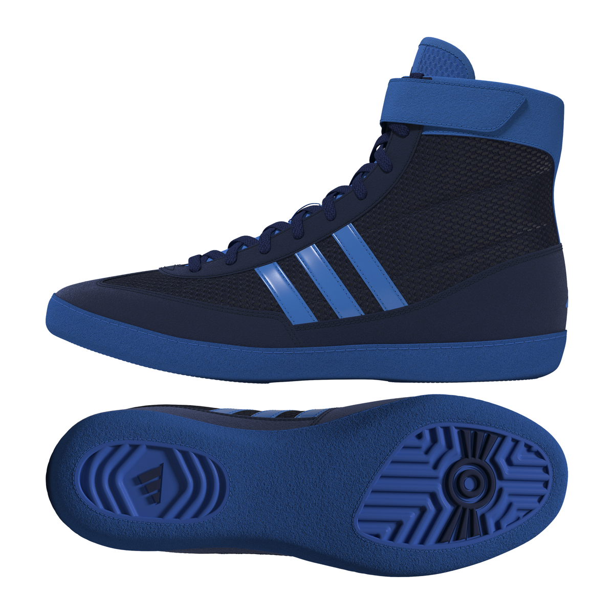 Adidas Combat Speed 4 Navy/Lucid Blue Wrestling Shoes in Navy/Lucid Blue - front angle view