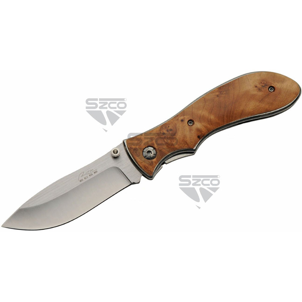 SZCO Burl Wood Folder Knife - Front View