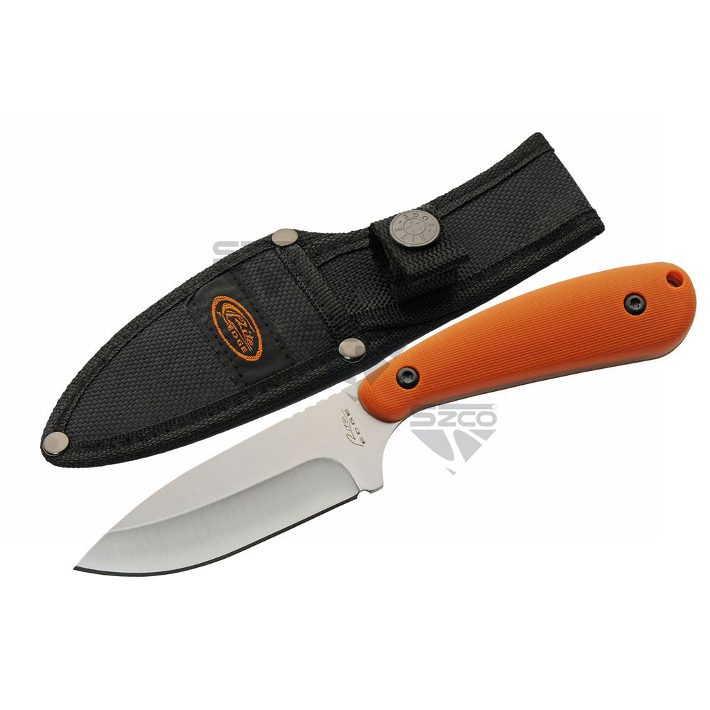 SZCO Orange Trailing Point Skinner Knife - Front View