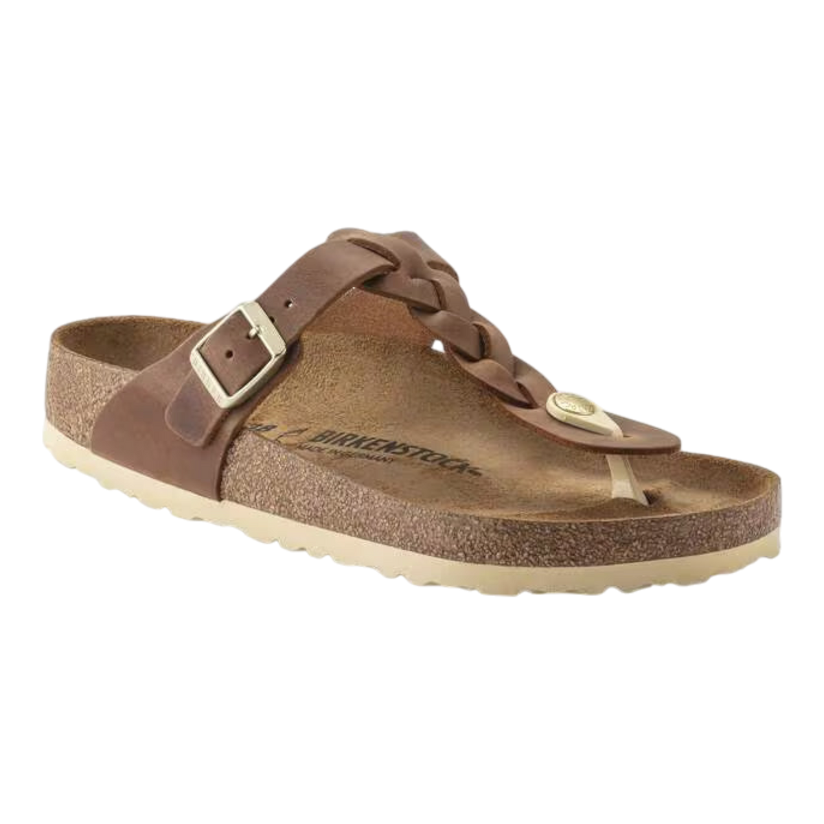 Birkenstock Gizeh Braided Oiled Leather Womens Sandals — Cognac