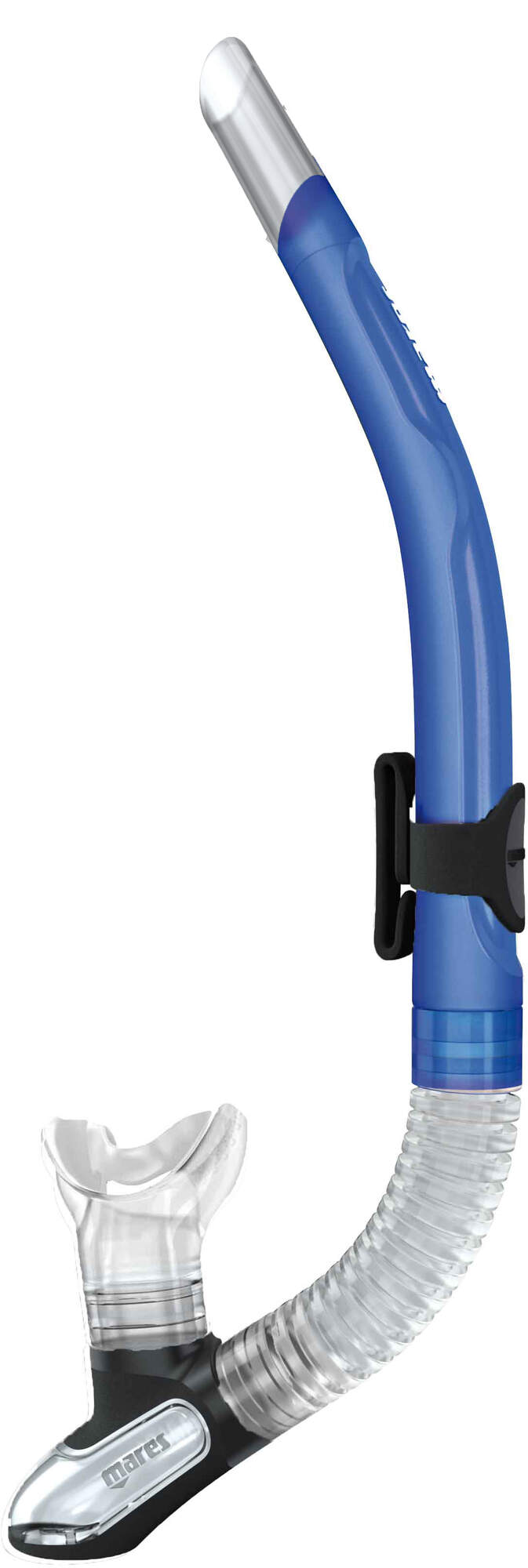 Mares Ergo Flex Snorkel with Purge Valve in Blue/Clear - side view