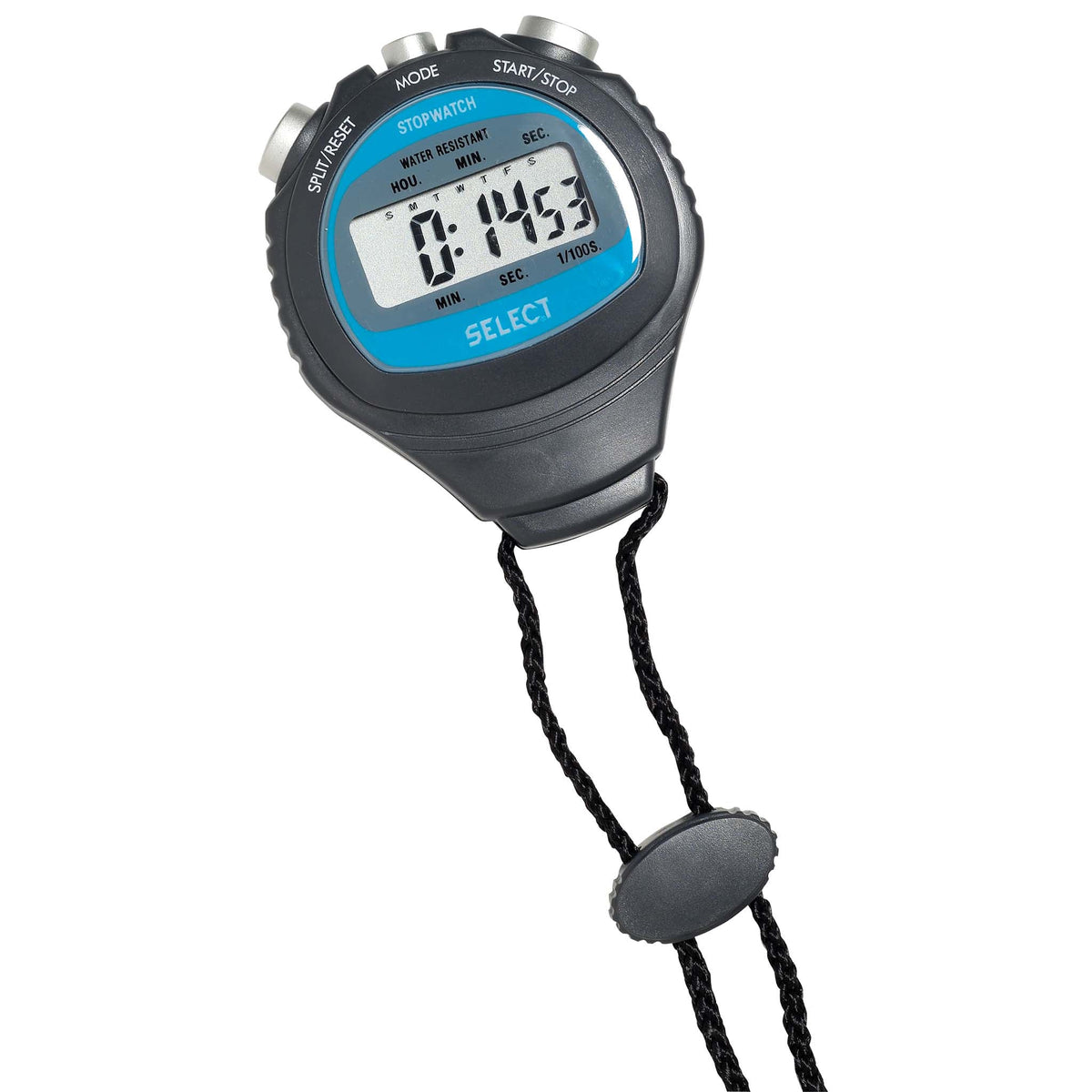 Select Stopwatch, Coach and Referee Timer with Lanyard in Black/Blue - Front View