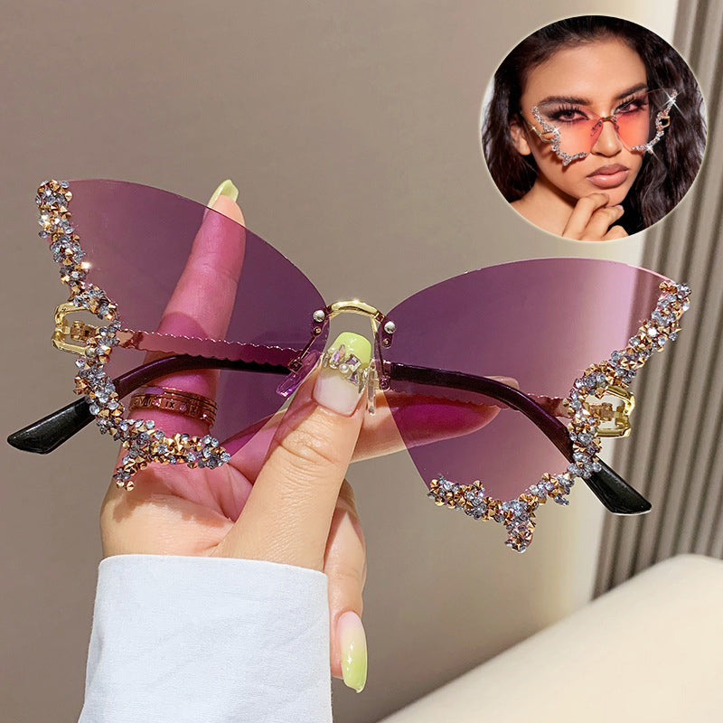 Luxury Diamond Butterfly Sunglasses | Y2K Rimless Oversized Shades