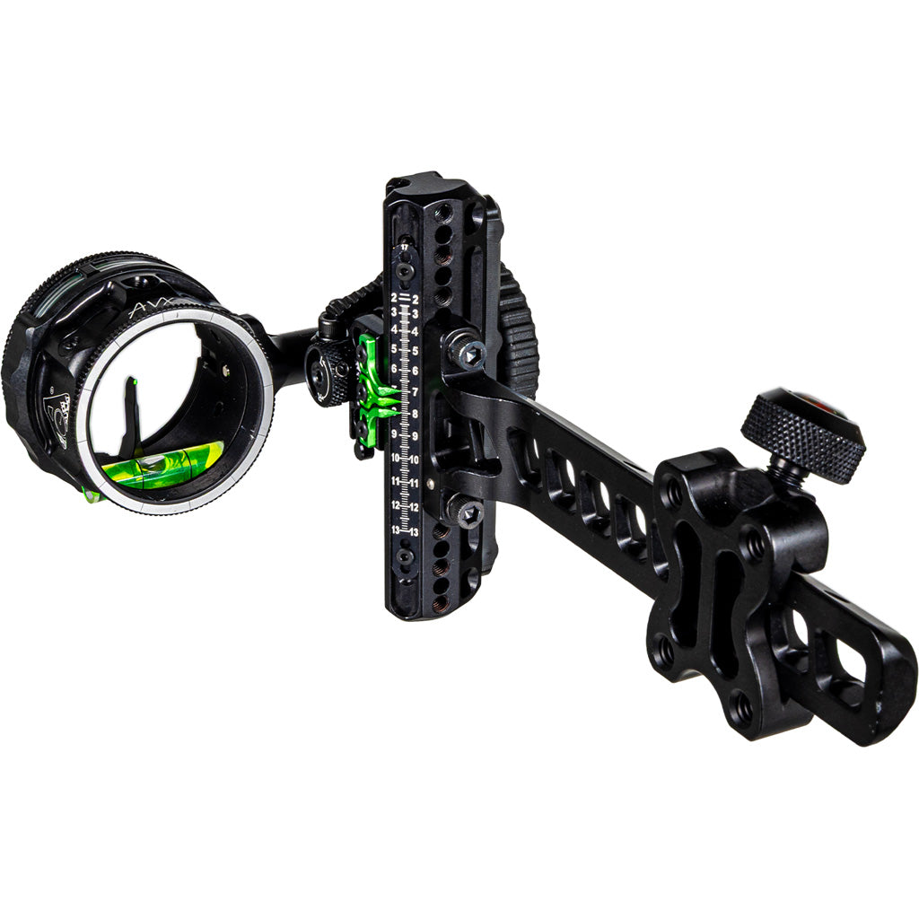 Axcel Driver Plus Slider Sight w/AVX-41 Scope in Stealth BH .019 Green Fiber Single Pin RH - Front View