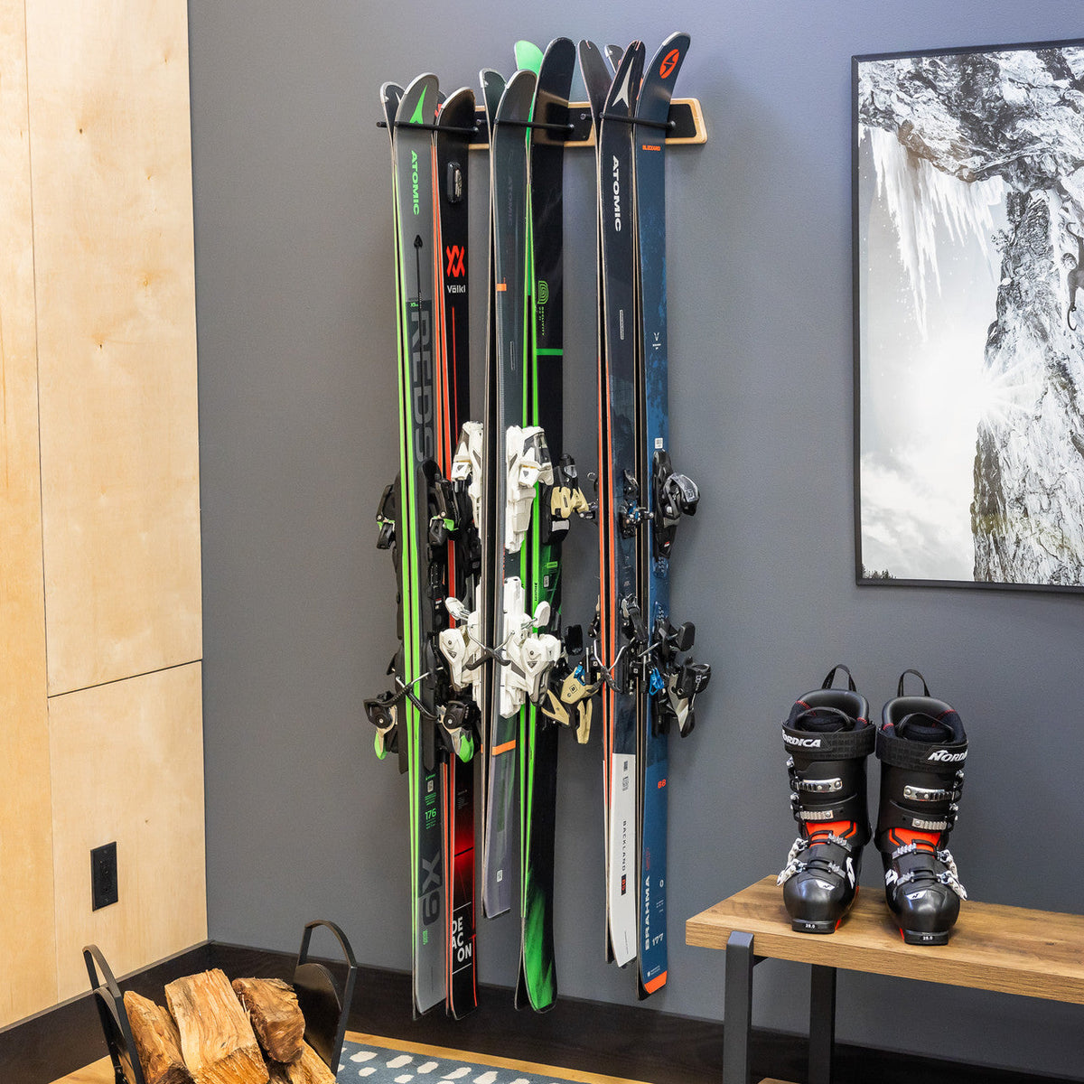 BLAT Wood Ski Storage Rack | Holds 6 Pairs of Skis