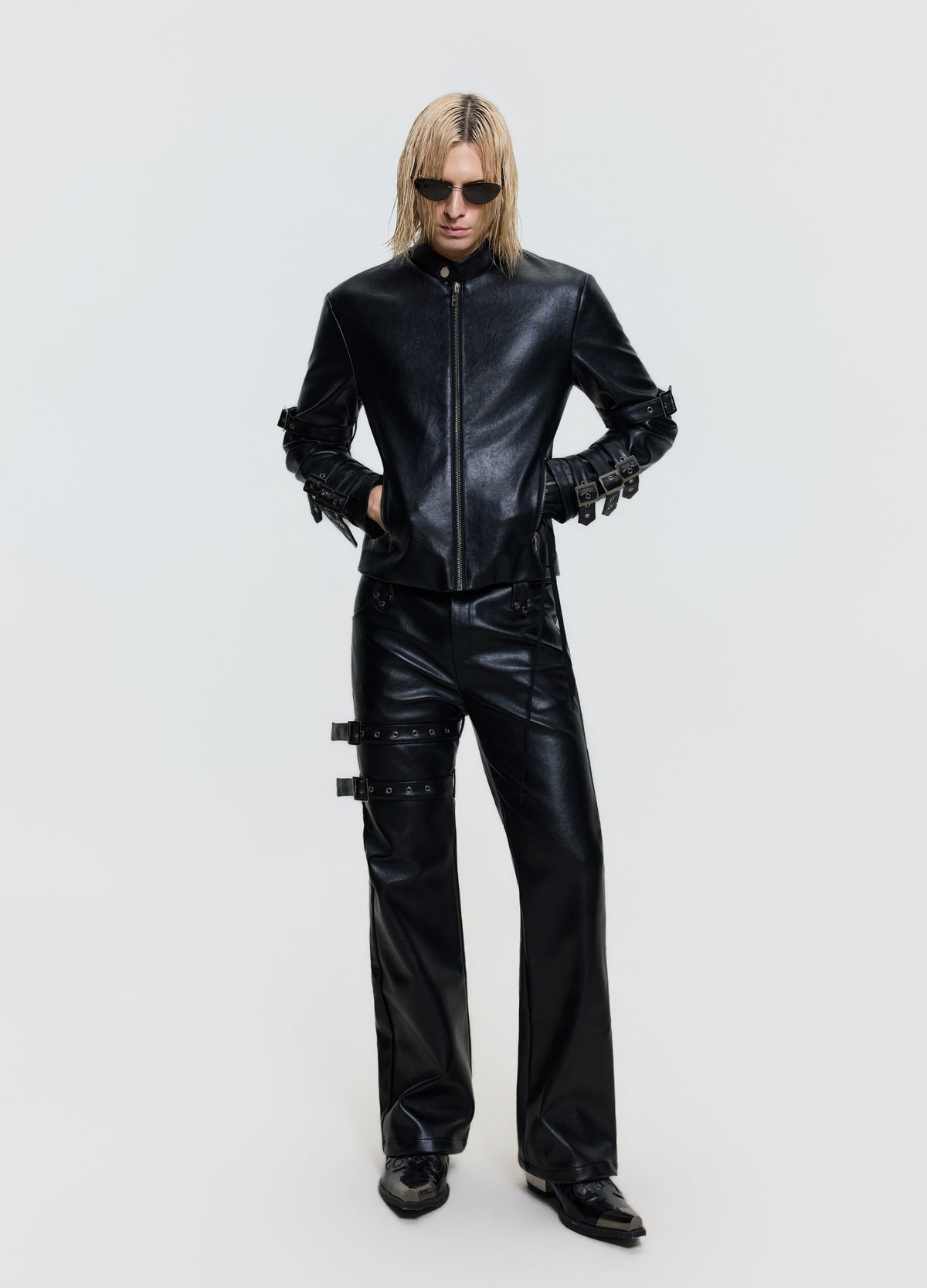 26FW BELTED LEATHER-LOOK JACKET
