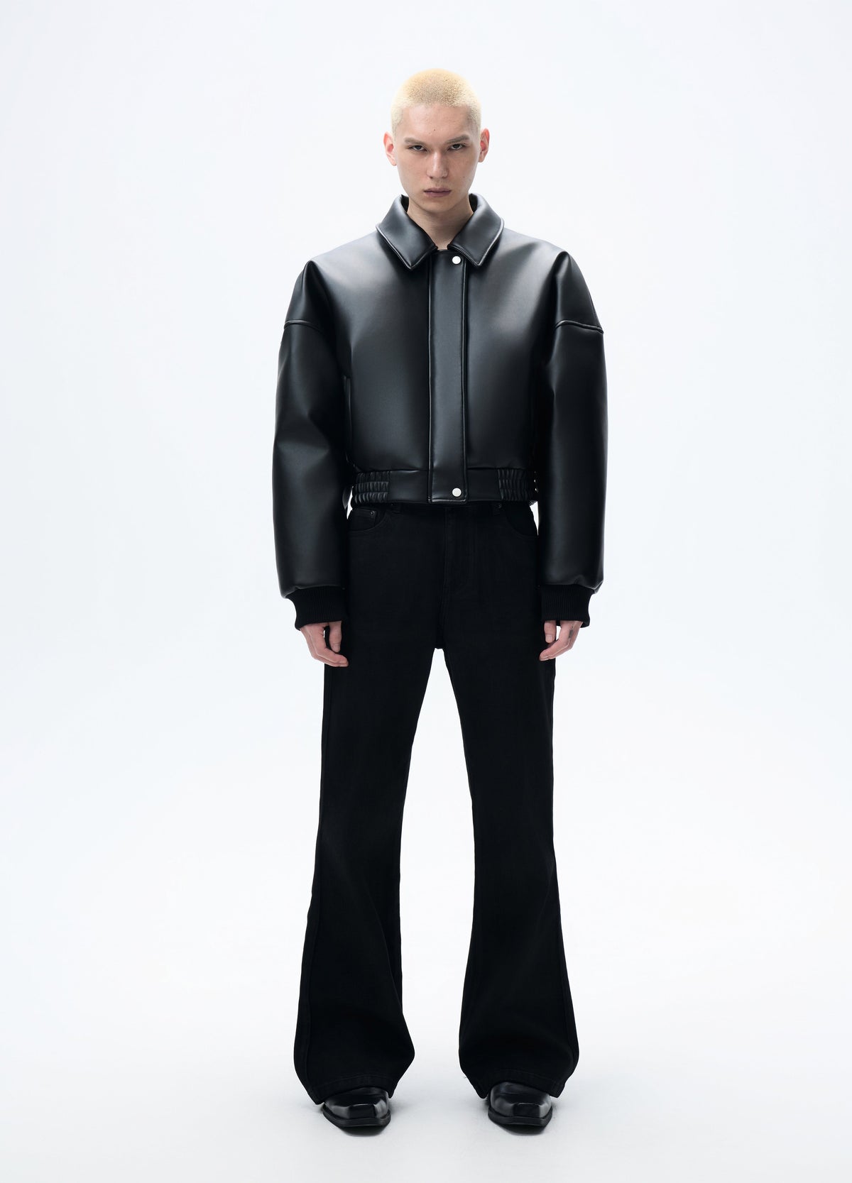 25FW HIGH-COLLAR LEATHER PUFFER