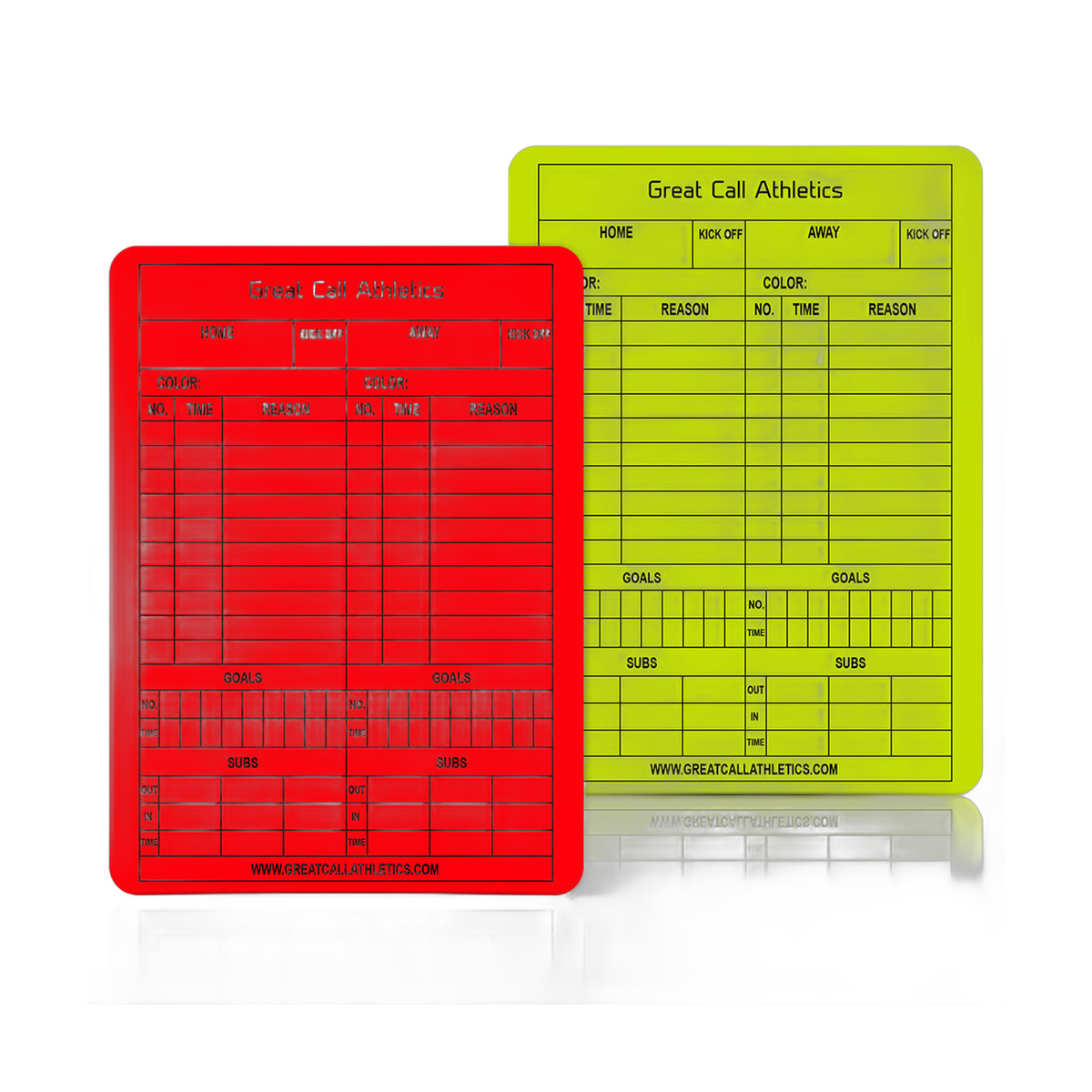 Great Call Athletics Soccer Reusable Game Card Pro Set of Yellow Red Erasable Match Data Record