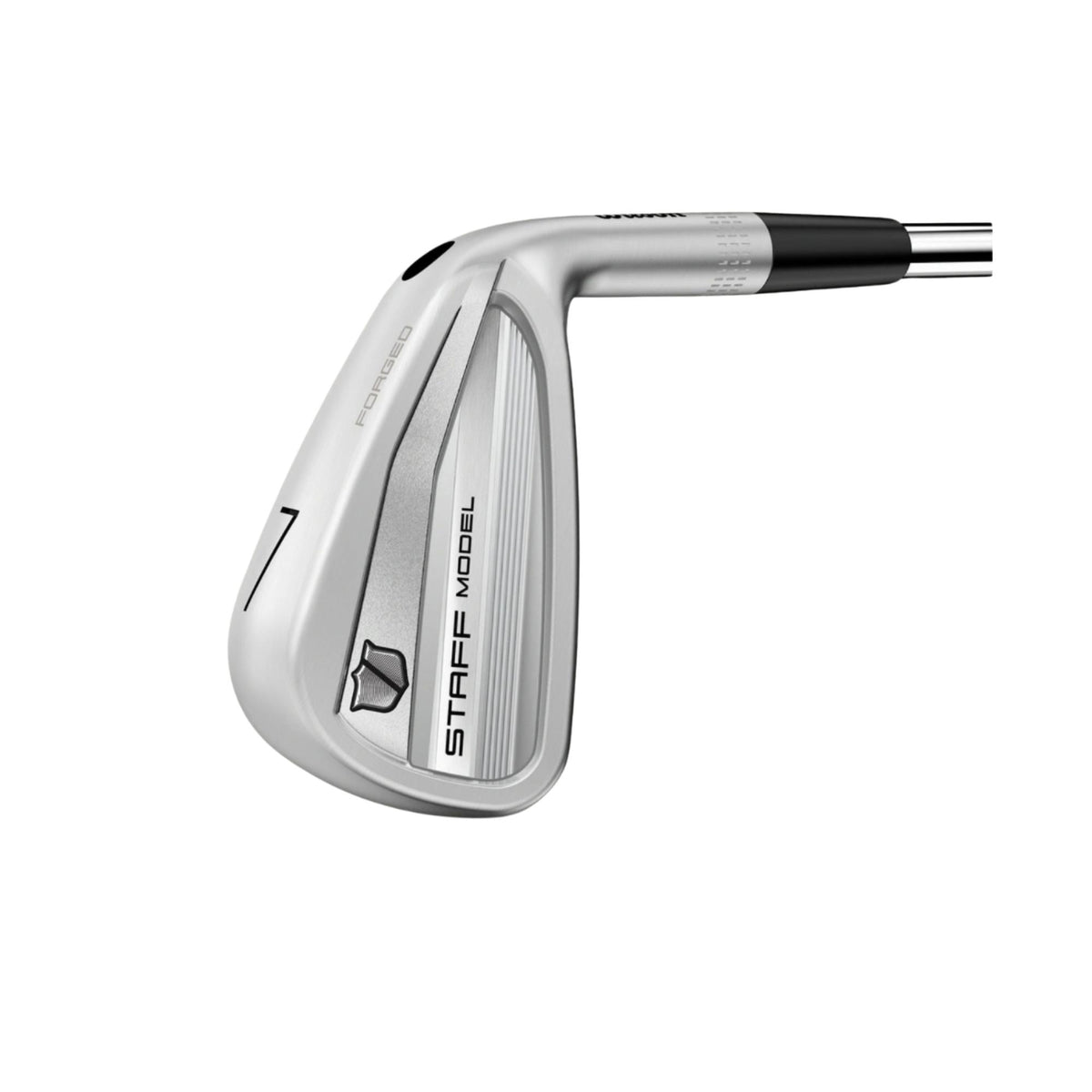 Wilson Golf Staff Model CB iron featuring a forged cavity-back design with a satin chrome finish for added forgiveness and precision shot control.