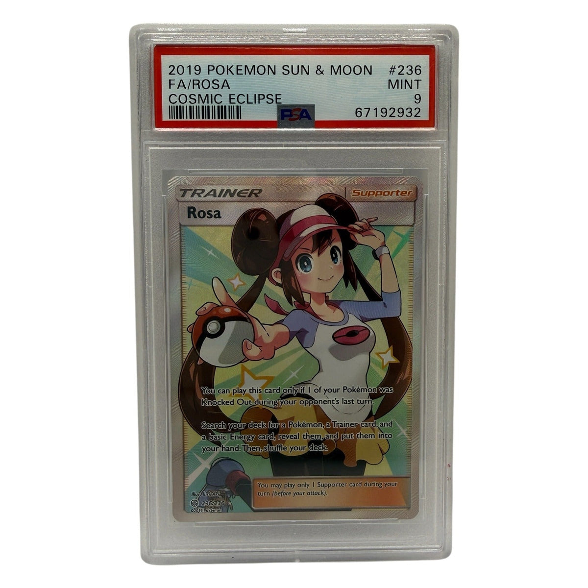 2019 Pokémon Sun & Moon Cosmic Eclipse Rosa Full Art #236 PSA 9 MINT
