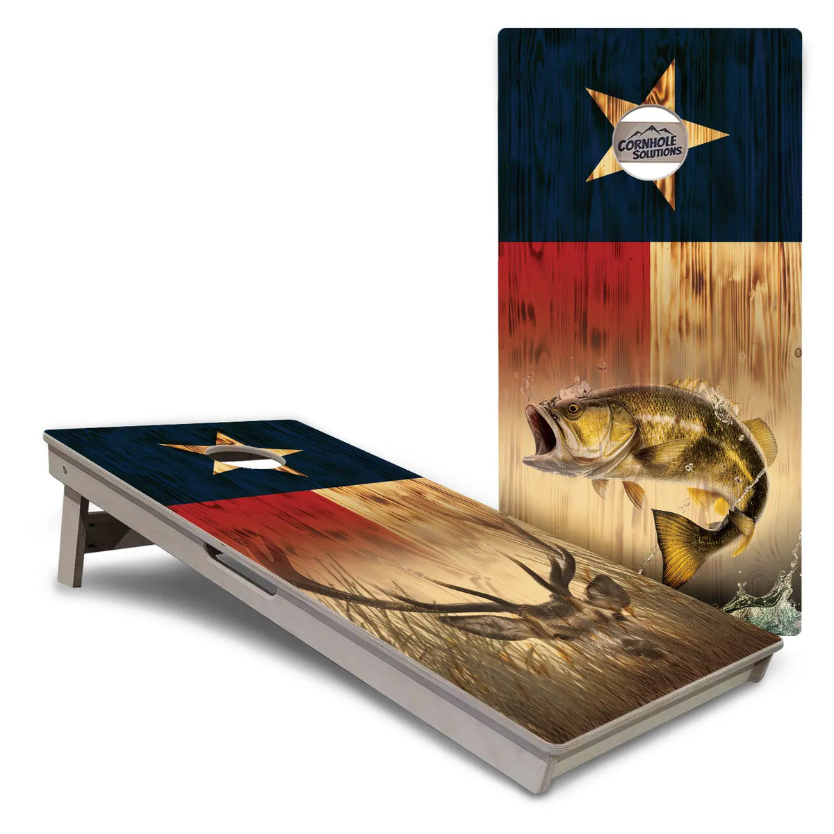Rustic Texas Flag Deer & Fish Cornhole Boards – Tournament Series