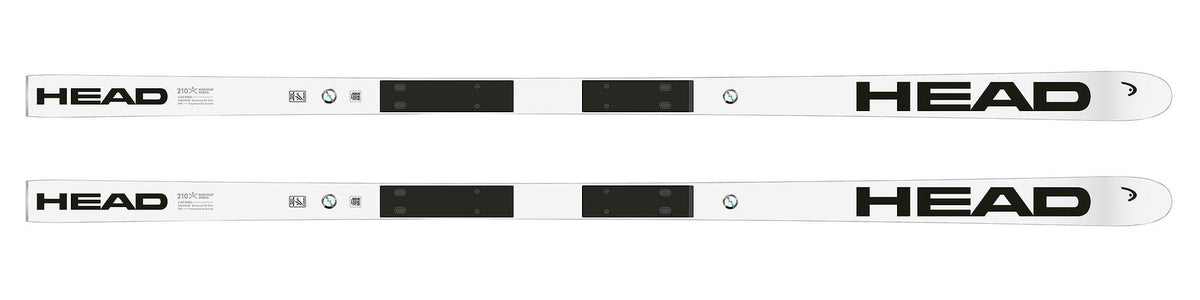 HEAD WCR e-DH Rebel Downhill Race Skis with Race Plate, White/Black, 210 cm - top view with race plate
