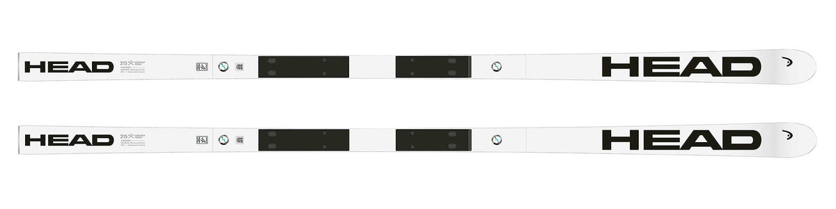 HEAD WCR e-DH Rebel FIS Downhill Race Skis 215 cm with Race Plate in White - top view with race plate
