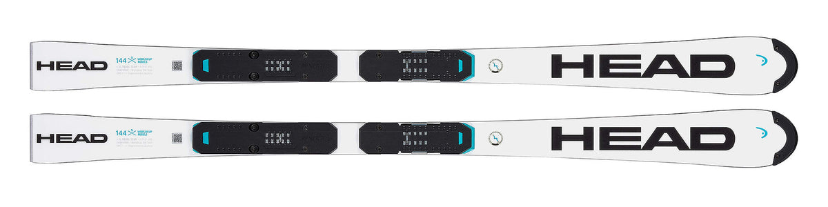HEAD WCR e.SL Rebel Team Junior Slalom Race Skis with RP WCR T Plate, White/Black in White - top view with race plate
