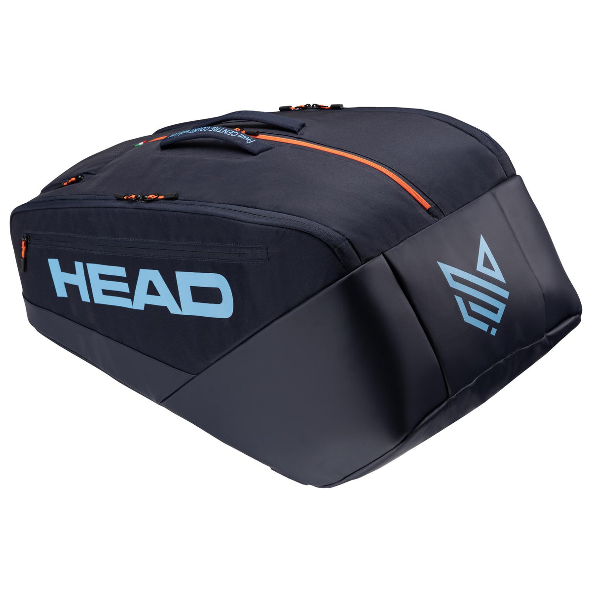 HEAD Pro Racquet Bag XL navy tennis bag with blue logo and orange zipper accents
