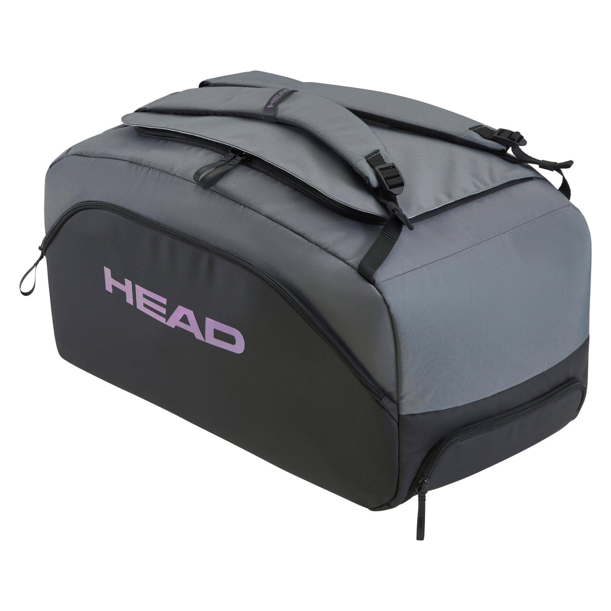 Pro X Duffle Sport Bag in black and gray with HEAD logo, shown on a white background