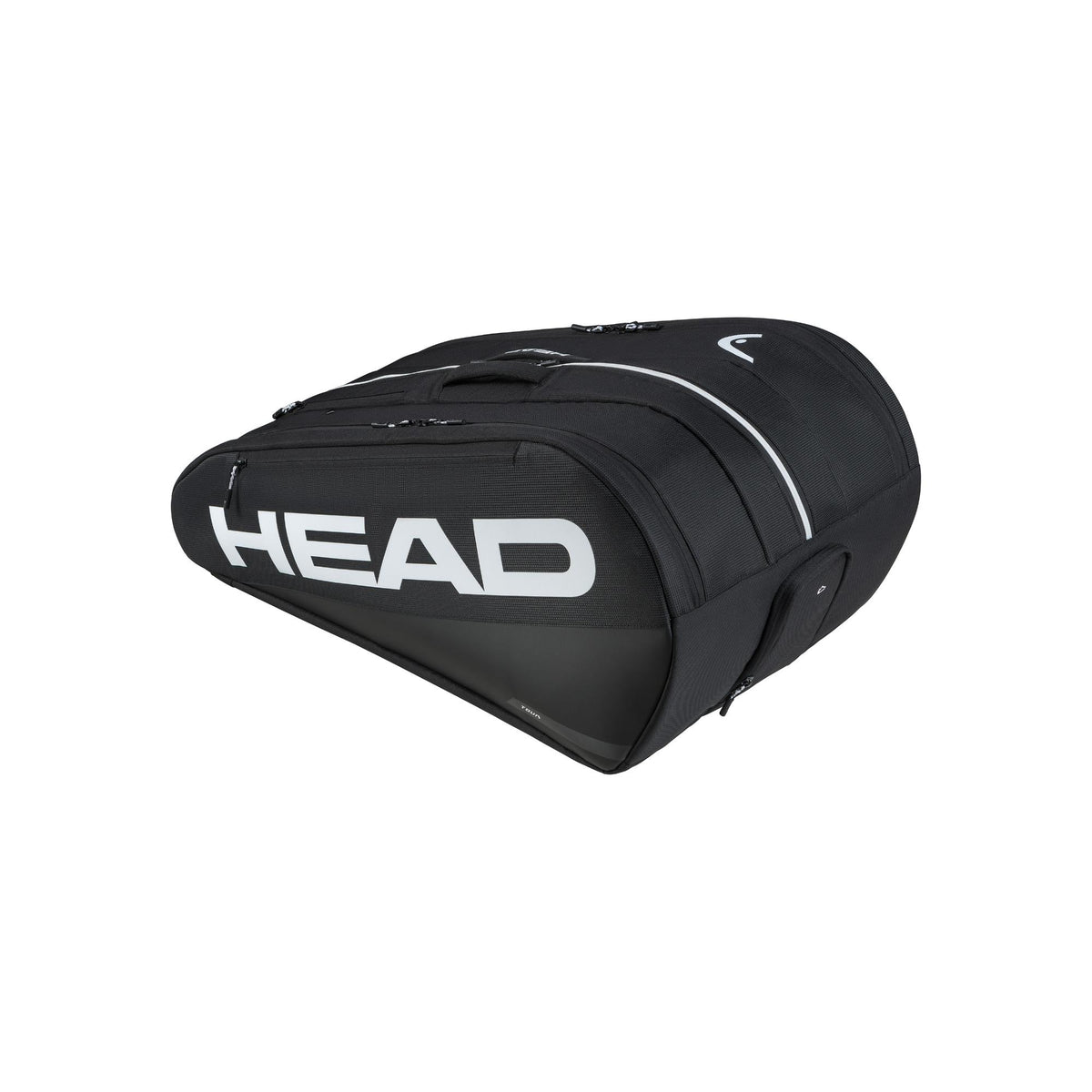 HEAD Tour Racquet Bag XL in black with large white HEAD logo, side view on white background