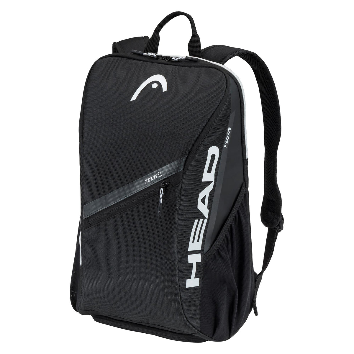 Black HEAD Tour Backpack 25L shown from the front with logo and diagonal zipper pocket on a white background.