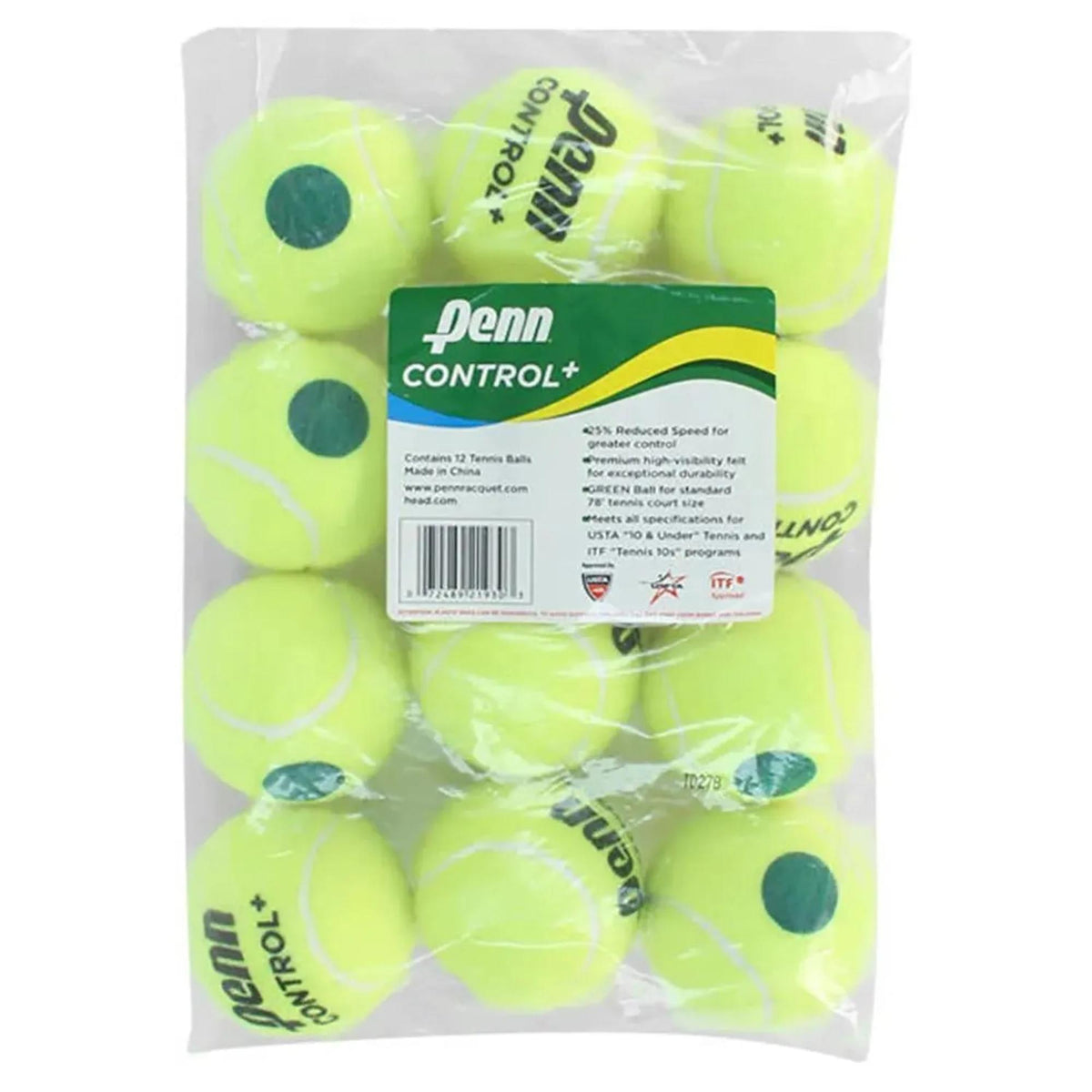 Polybag pack of tennis balls with printed markings and product label on the front.