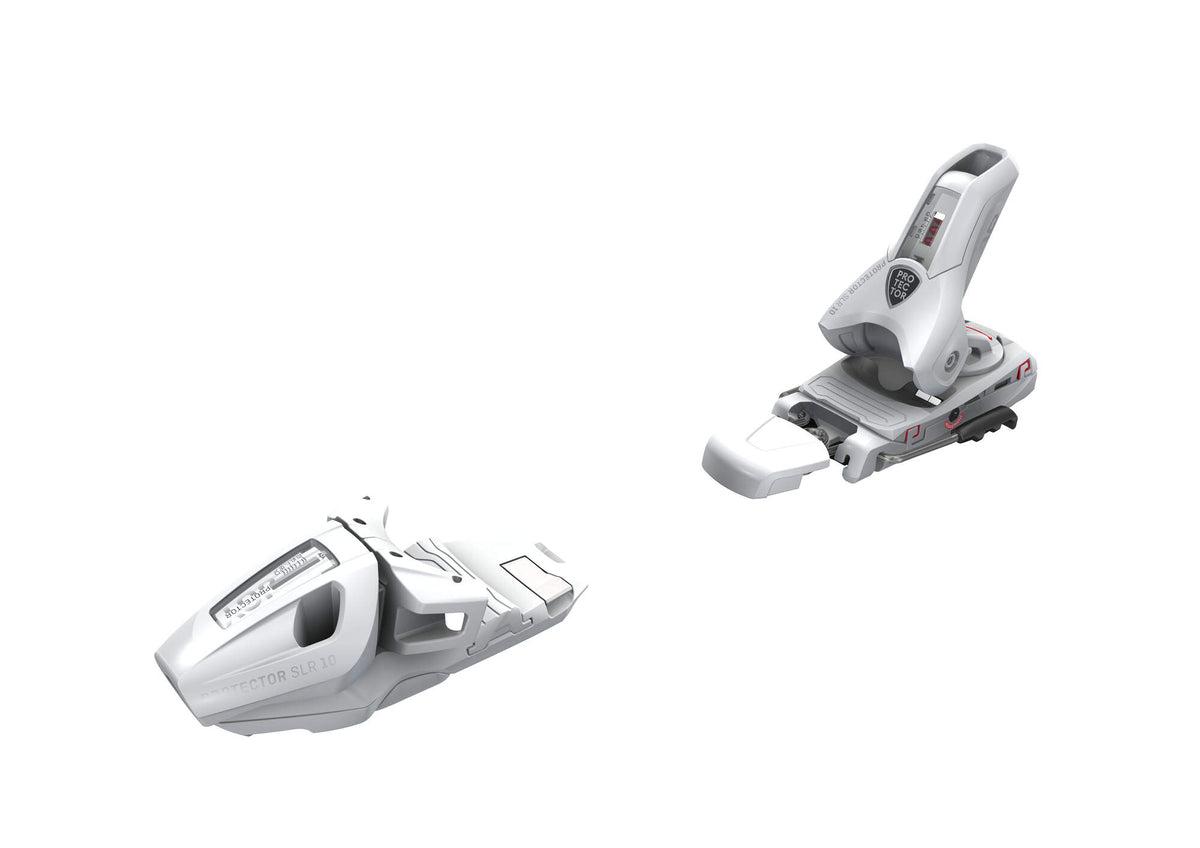 Tyrolia Protector SLR 10 GW Ski Bindings, Matte White, 80 mm Brake in White - side angle view