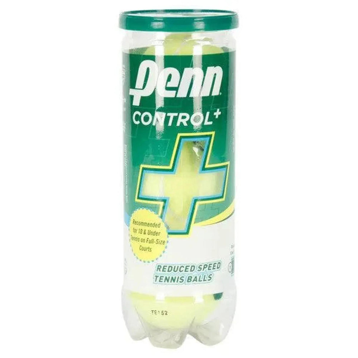 Can of reduced speed tennis balls with labeled packaging and sealed lid.