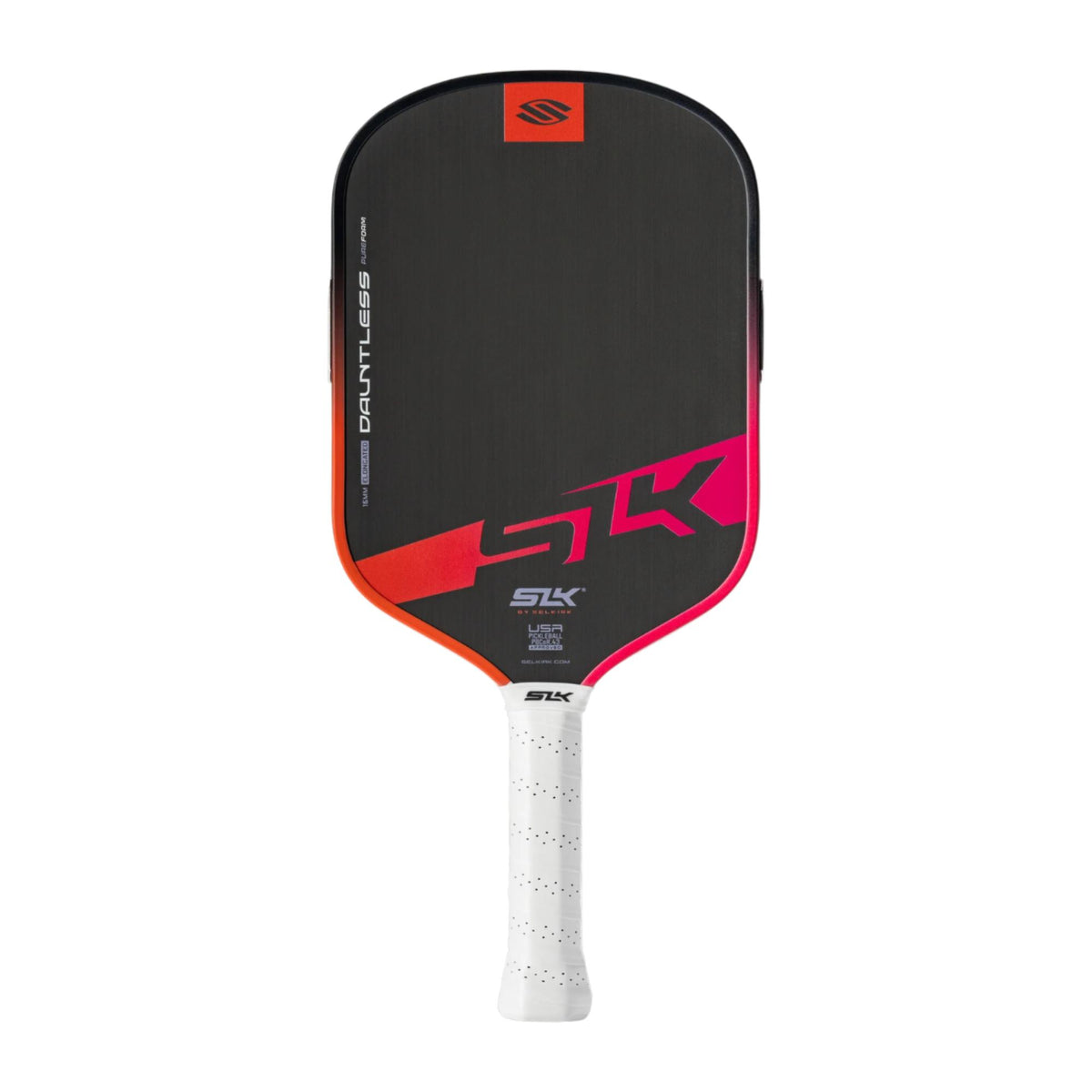 Selkirk SLK Dauntless pickleball paddle with a textured face, wide body design, and perforated grip handle for enhanced control and feel.
