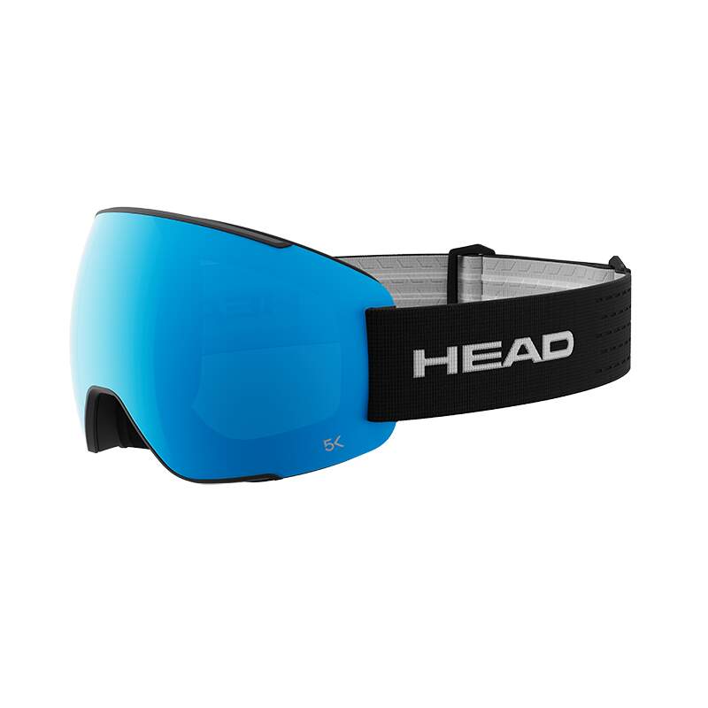 HEAD MAGNIFY 5K Ski Goggles, Blue Lens, Black Frame, with Spare Lens in Blue - front angle view