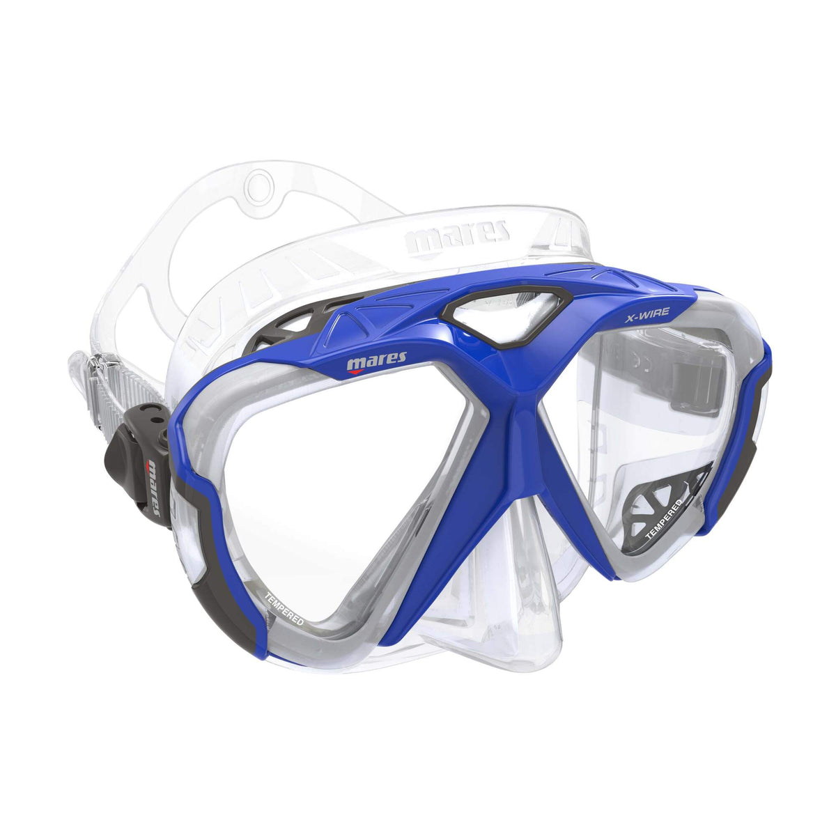 Mares X-Wire Two Lens Diving Mask in Blue Gray/Clear - front three-quarter view