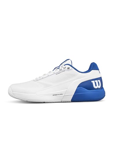 Wilson Rush Pro 5 Tennis Shoes, White/Deja Vu Blue/Safety Yellow product image