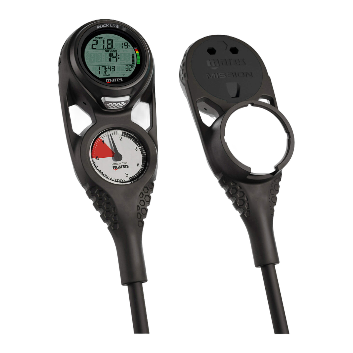 Mares Puck Lite Mission 3 Dive Gauge in Black/7U/S - front view