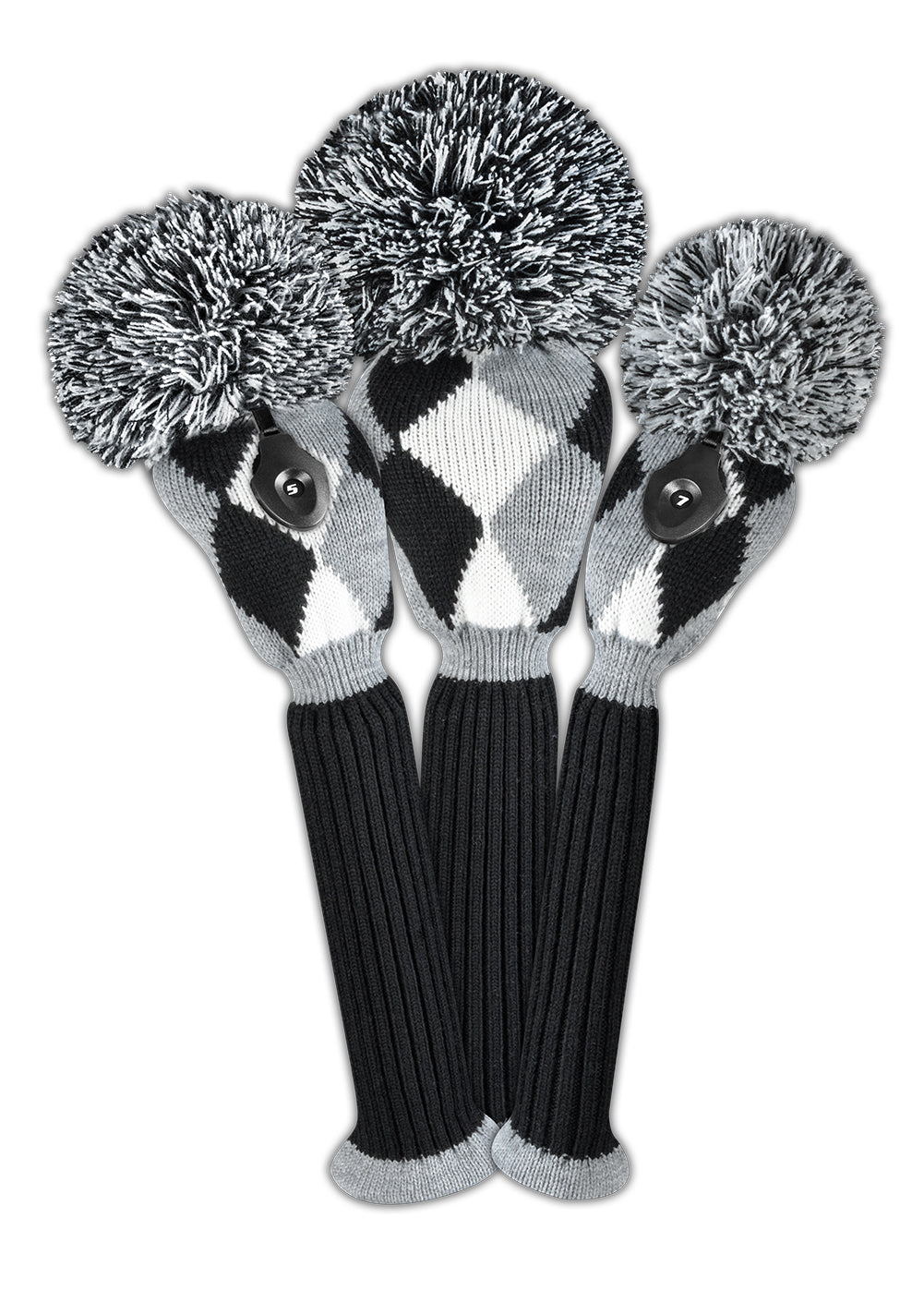 Gray, Black & White Diamond Knit Headcover Set (Driver, Wood, Hybrid) - Just4Golf