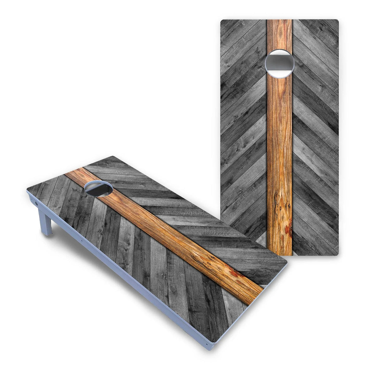 Grey Herringbone Cornhole Boards - All Weather Series