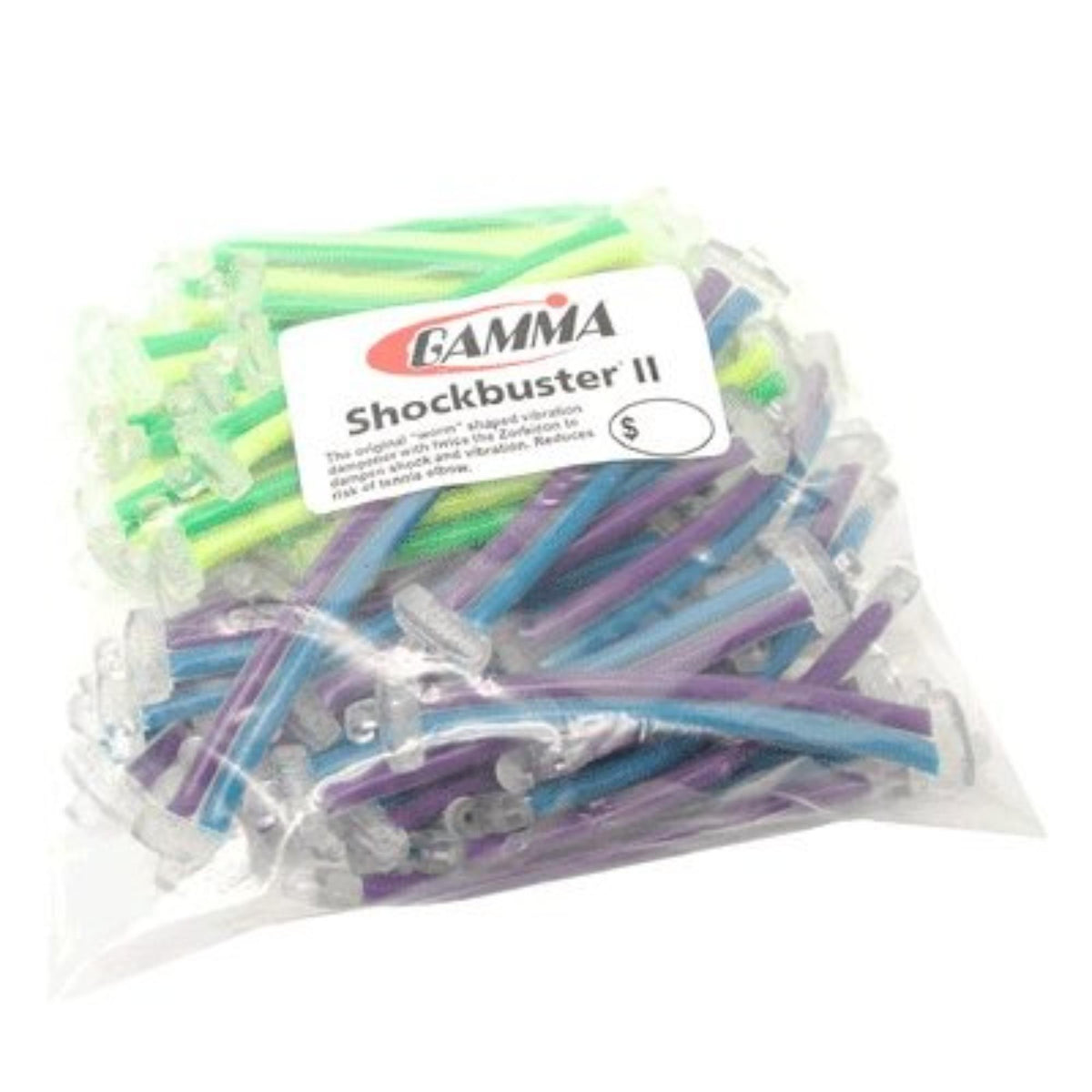 Refill bag containing multiple tennis string vibration dampeners designed to reduce shock and improve playing comfort.