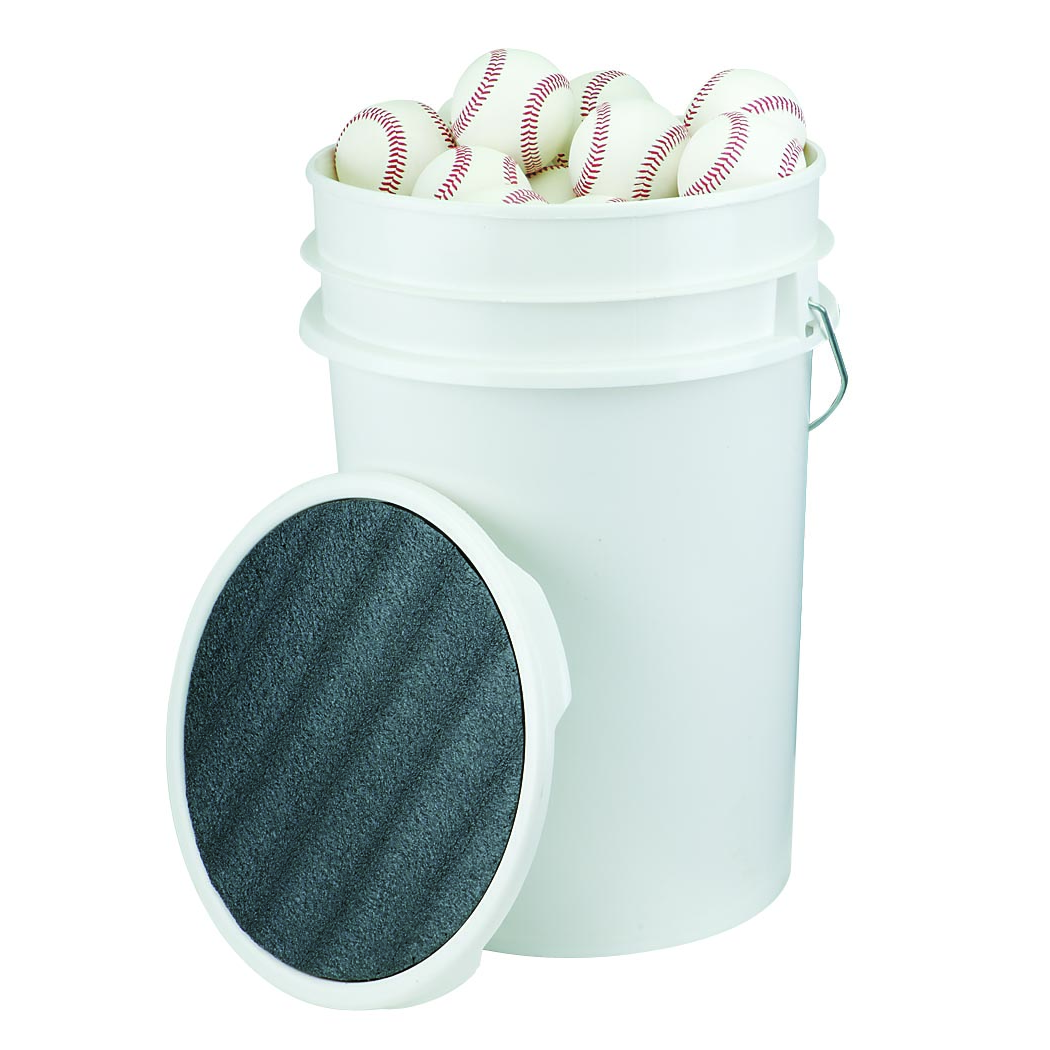 Martin Sports Ball Bucket with Padded Lid and 3 Dozen Leather Baseballs - Front View
