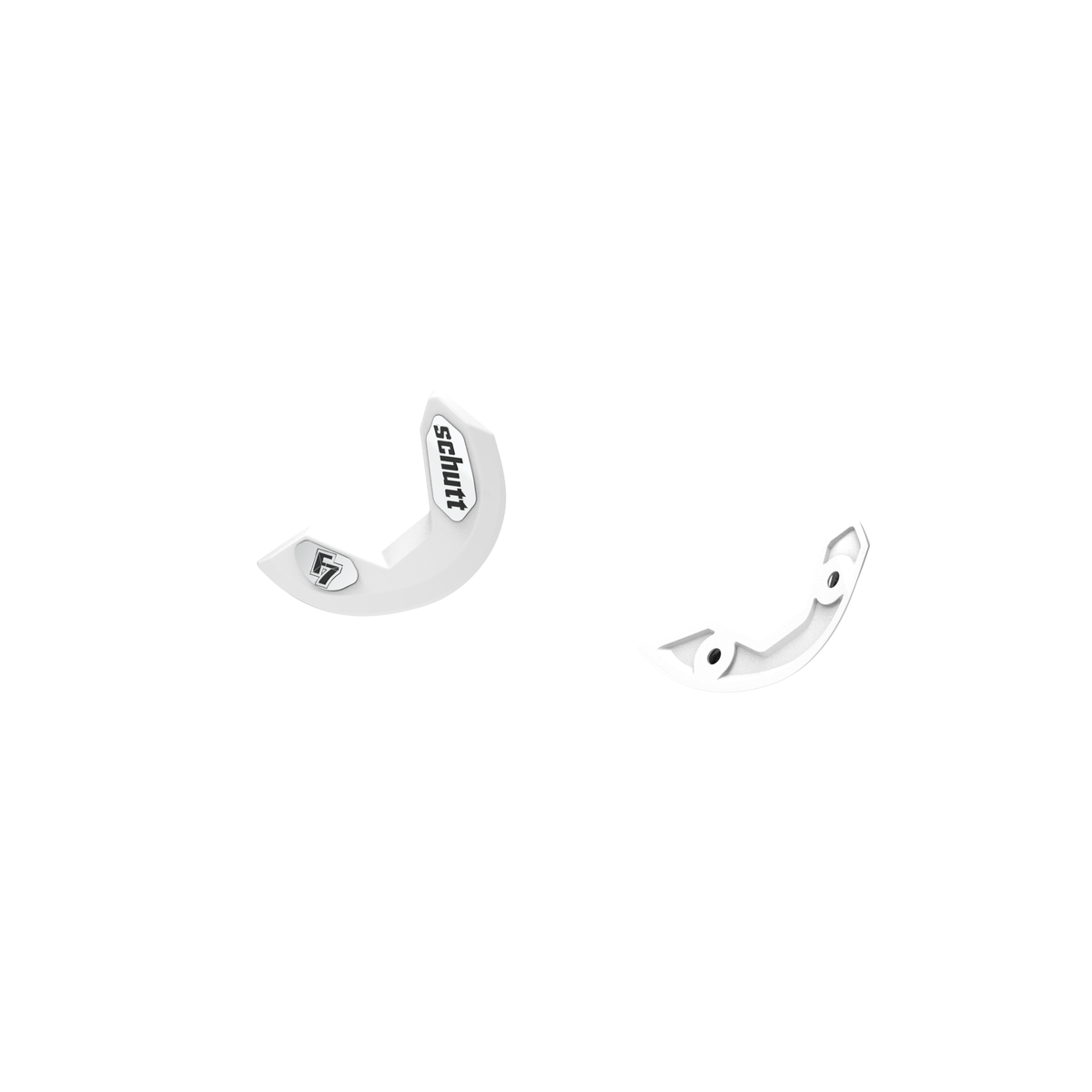 SCHUTT F7 External Stabilizer (pair) in white, showing two curved helmet stabilizer components with mounting holes, displayed on a white background.