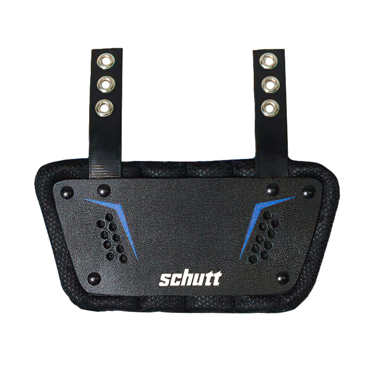 Schutt Flex Youth football back plate in black with padded design and adjustable straps