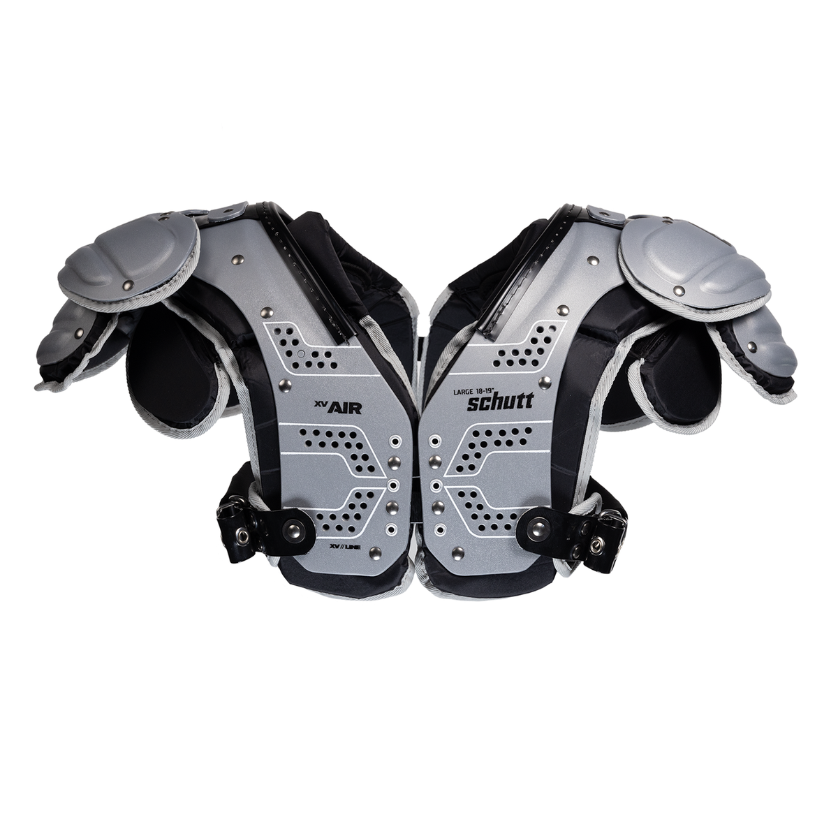 Schutt XV Air line football shoulder pads in silver and black