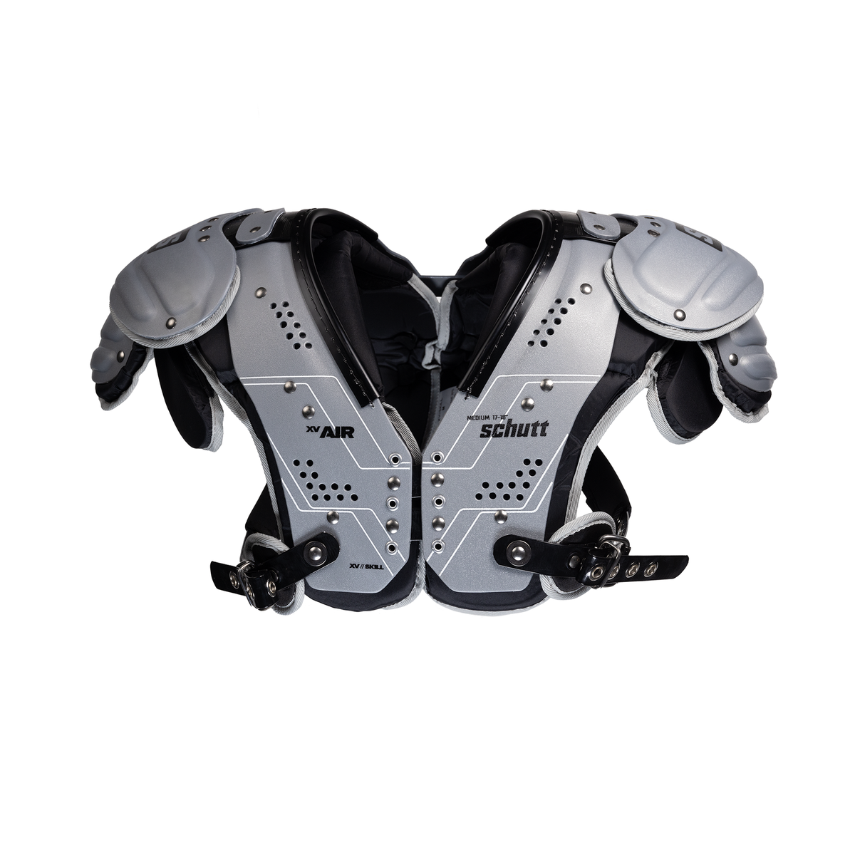 Schutt XV Air skill football shoulder pads in silver and black