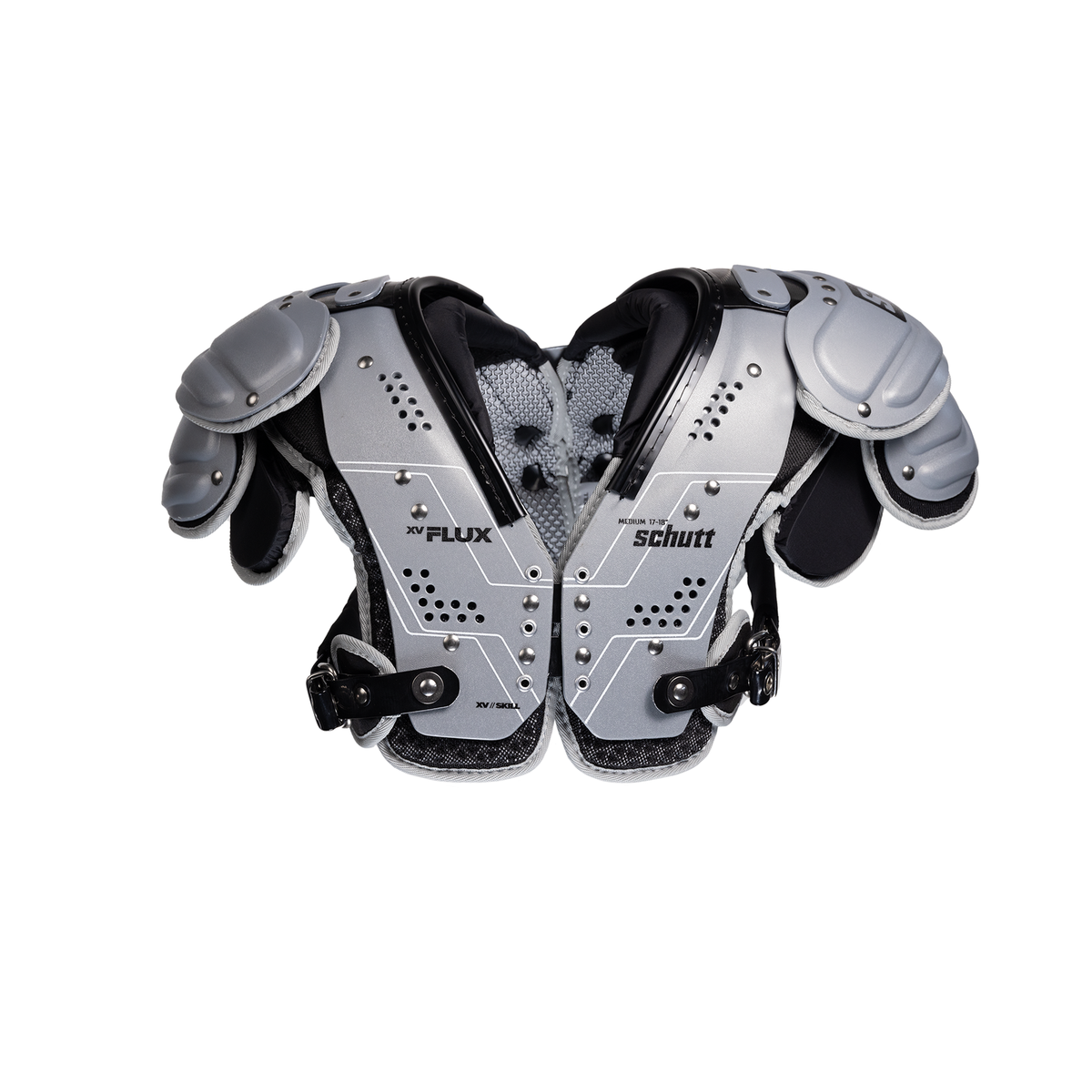 Schutt XV Flux skill football shoulder pads in silver and black