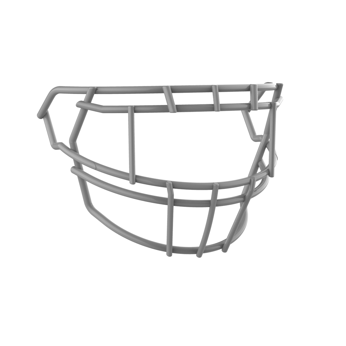 SCHUTT F7 EGOP II-DW-NB-VC football facemask in gray with extended lower bar design, displayed on a white background.