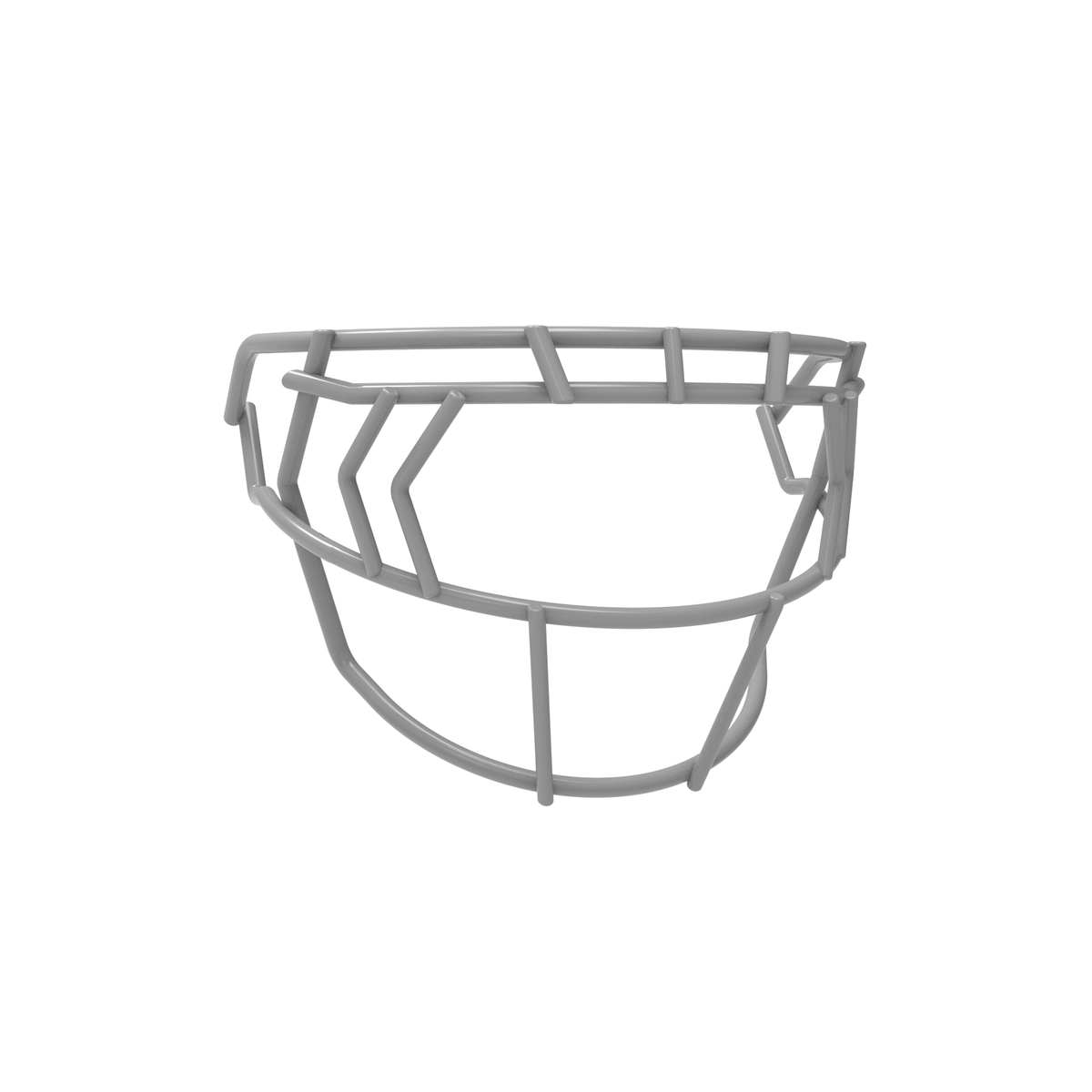 SCHUTT F7 EGOP IV-NB-VC football facemask in gray with double diagonal eye bars and extended lower protection, displayed on a white background.