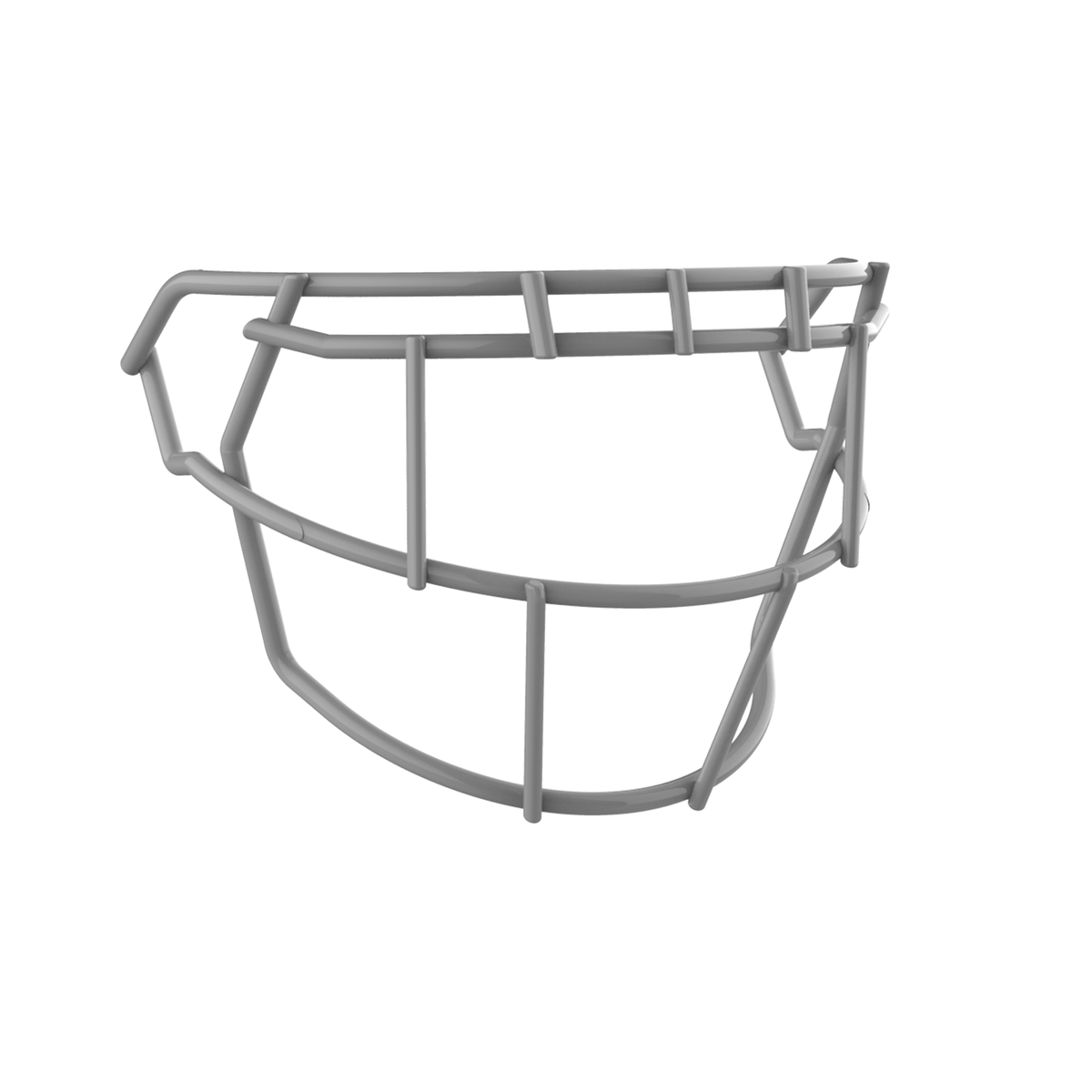 SCHUTT F7 EGOP-NB-VC football facemask in gray with single brow bar and extended lower guard design, displayed on a white background.
